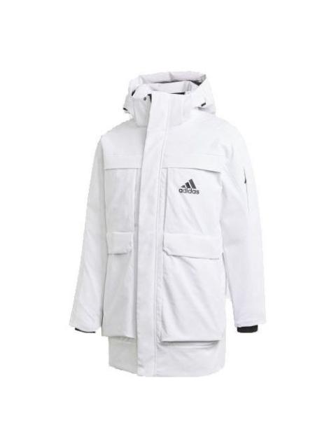adidas Full-length zipper Cardigan Multiple Pockets Down Jacket Couple Style White GN9838