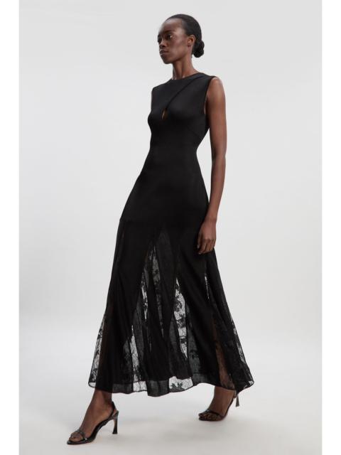 Viscose Blend Slinky Sheer Lace Detail Knit Maxi Dress