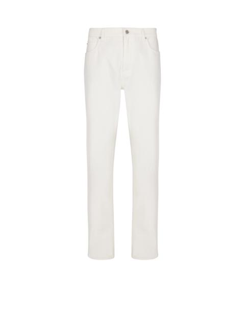 White denim straight-cut jeans
