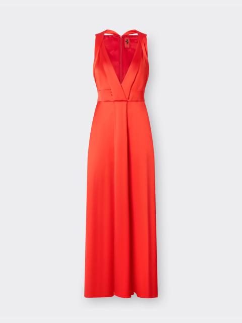 Long dress in stretch satin twill