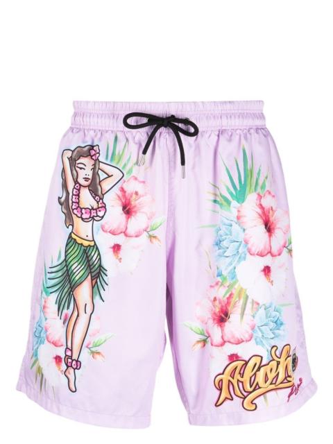 graphic floral-print swim shorts