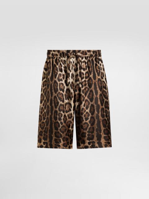 Leopard-print silk shorts