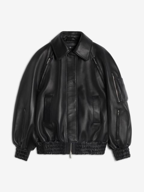 Leather Bomber Jacket in Black