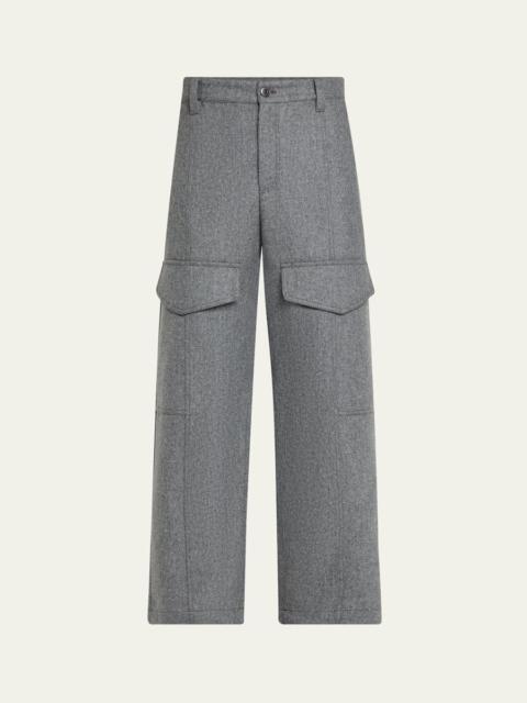 Wool Flannel Wide-Leg Ankle Cargo Pants