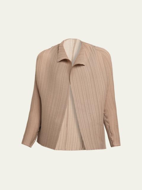 Textured Pleated Long-Sleeve Open Jacket