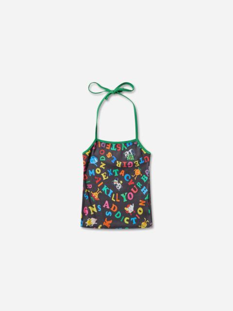 Women's SNS Addiction Pattern Halter Neck Top Black