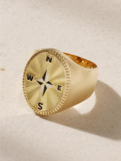 Internal Compass 18-karat Gold And Enamel Signet Ring