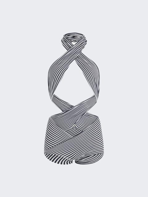 Twist-wrap Bodysuit Navy And White Stripe