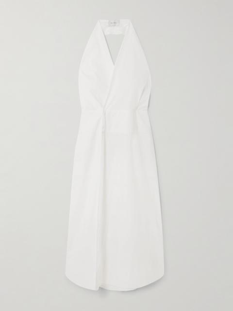 Cotton-blend Poplin Halterneck Wrap Maxi Dress