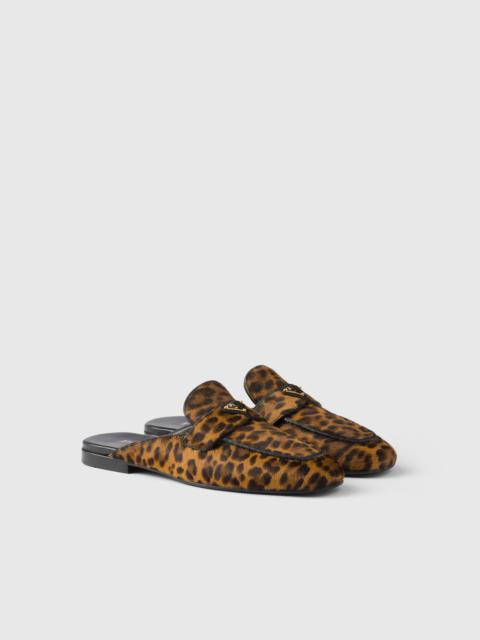 Leopard-print leather mules