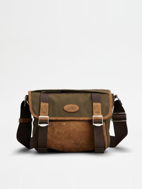 MESSENGER BAG IN FABRIC AND SUEDE MINI - GREEN, BROWN