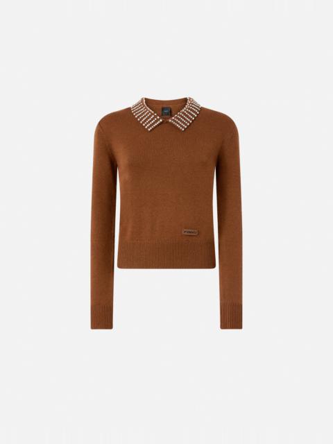 SWEATER WITH COLLAR AND RHINESTONES