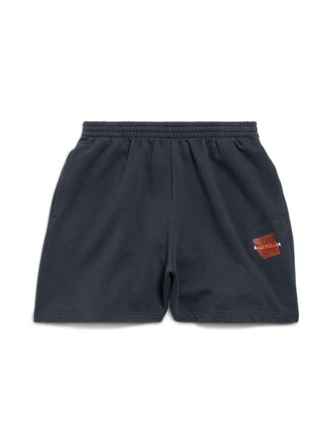 Men's Taped Balenciaga Back Shorts in Faded Black/white/red