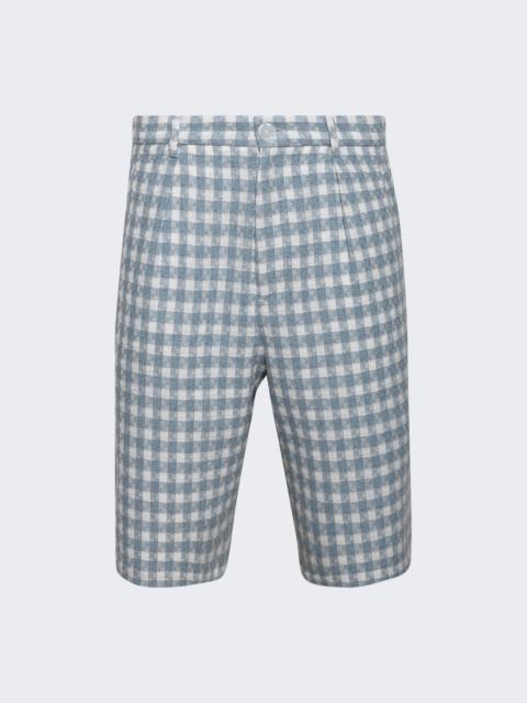 Plaid Pleated Shorts Steel Blue