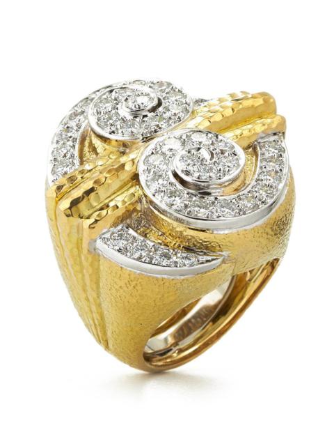 Diamond Hammered Double Scroll Step Ring