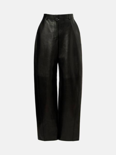 High-rise leather barrel-leg pants