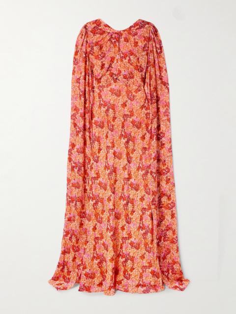 Claudia Cape-effect Floral-print Silk-georgette Gown