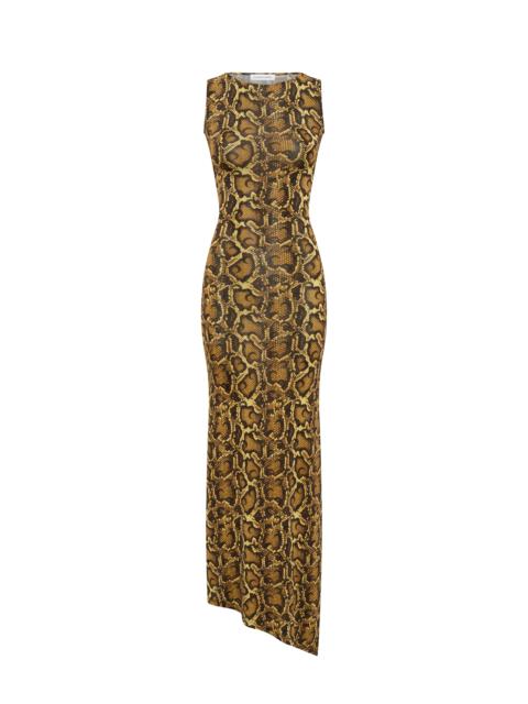 PYTHON PRINTED JERSEY ASYMETRICAL LONG DRESS