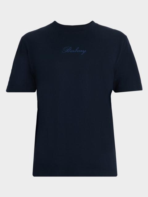 Men's Check Cursive Logo Cotton T-Shirt
