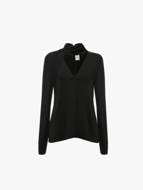 V-Neck Fringe Top In Black