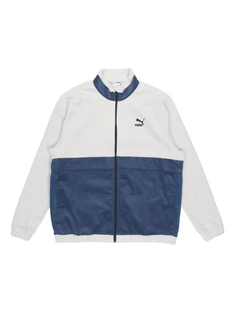 PUMA Winter Retro polar fleece Splicing Stand Collar logo Jacket light grey 531274-09