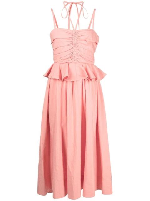 halterneck ruffled midi dress