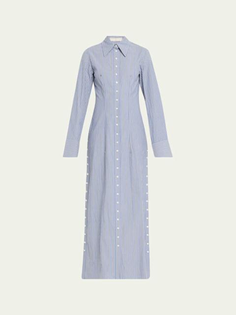 Long Button-Front Pinstripe Shirtdress