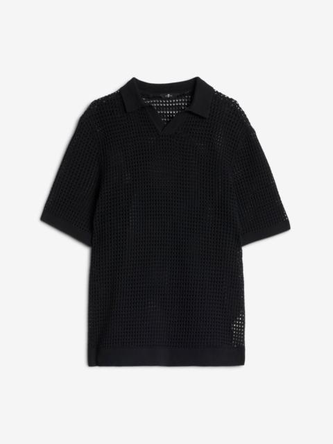 Short Sleeve Crochet Polo in Black