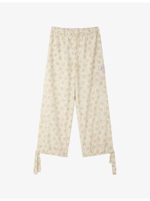 Floral Wide-Leg Cotton Trousers
