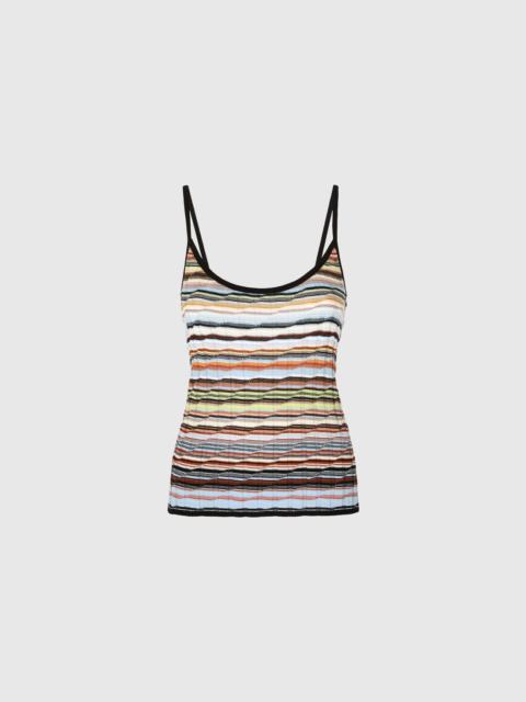 Striped cotton and viscose ribbed tank top with contrasting trim