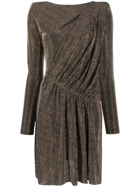 draped metallic padded-shoulder dress