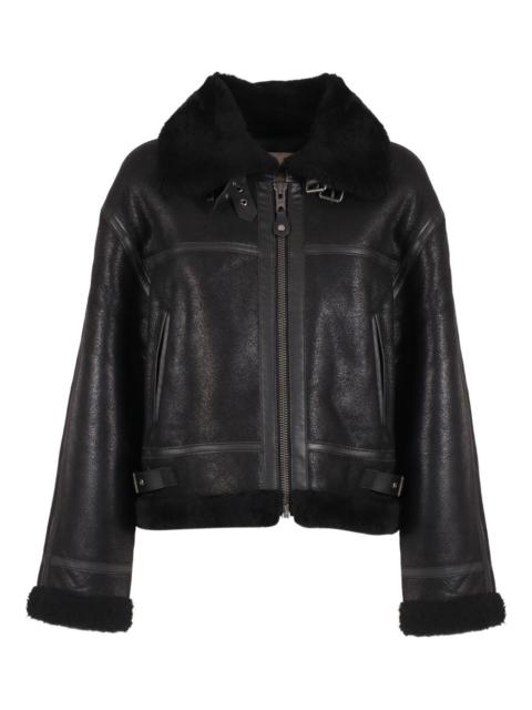 fur-collar leather jacket