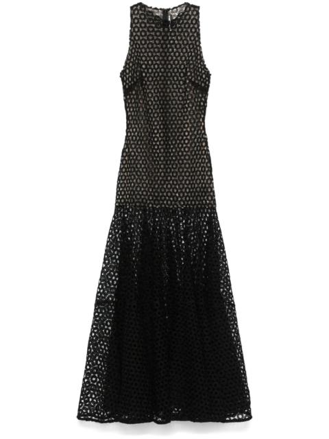 flared-hem macramé maxi dress