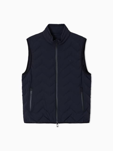 WATER-REPELLENT CHEVRON QUILTED NYLON SPANDEX SLEEVELESS DOWN JACKET
