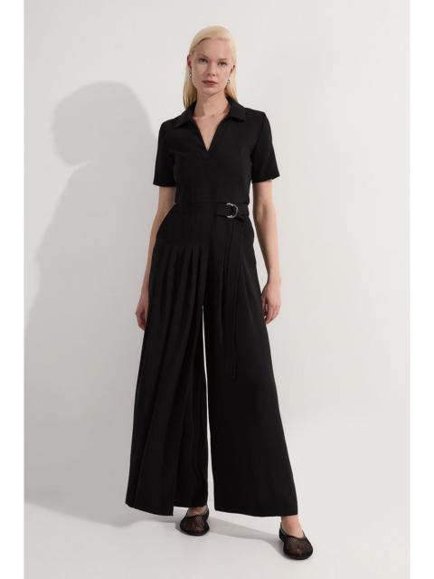 Soft Tailored Pleated Belted Jumpsuit