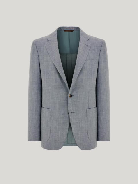 BRIANZA GREEN WOOL, SILK AND LINEN BLEND MODERN-FIT JACKET WITH HERRINGBONE PATTERN