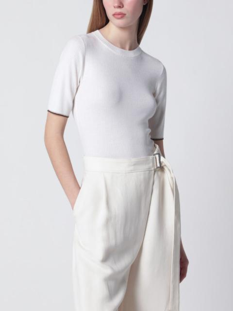 White cashmere and silk knit top