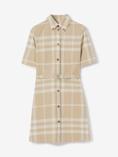 Check Cotton Gabardine Shirt Dress