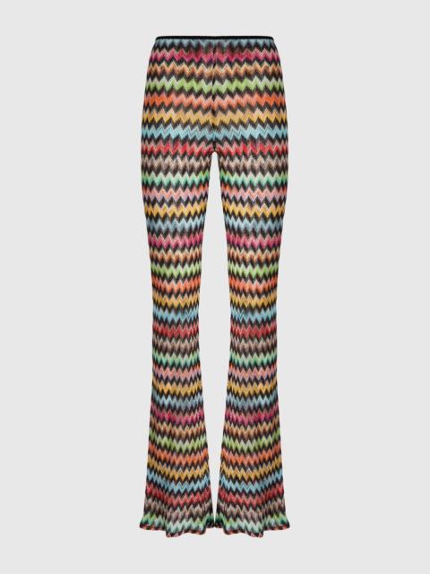 Flared pants in lamé viscose with micro zigzag pattern