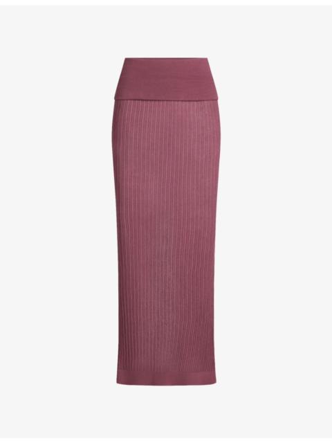 Foldover Sheer Knit Maxi Skirt