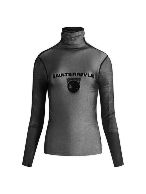 Jean Paul Gaultier Mesh Turtle Neck Flocked "Earth "