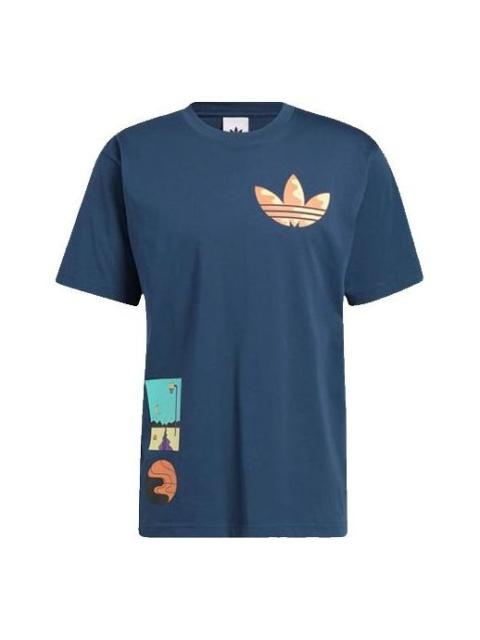 adidas originals Surreal Summer Tie Dye Printing Logo Round Neck Short Sleeve Navy Blue GN3902