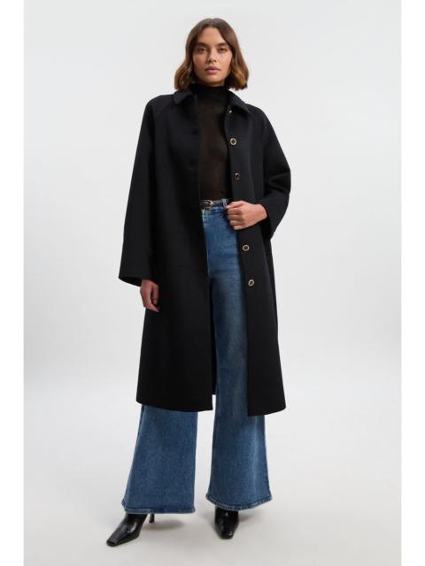 Brushed Wool Collared Tailored Midi Coat