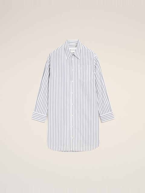 WHITE STRIPED COTTON AMI DE COEUR WIDE SHIRT DRESS