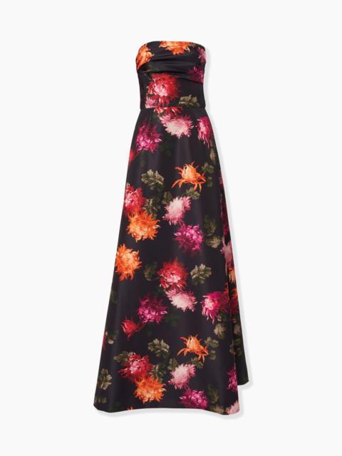 Chrysanthemum-Print Strapless Gown