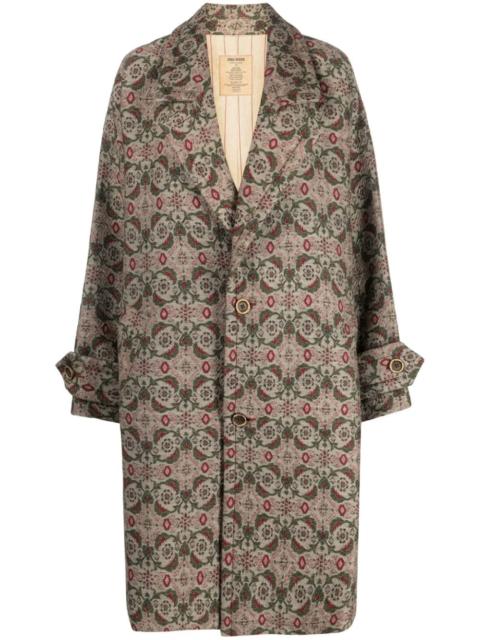 patterned-jacquard single-breasted coat
