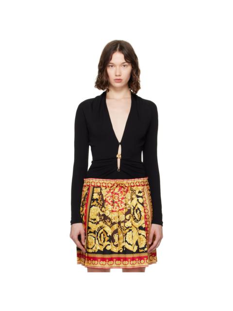 Black Safety Pin Draped Fitted Bodysuit