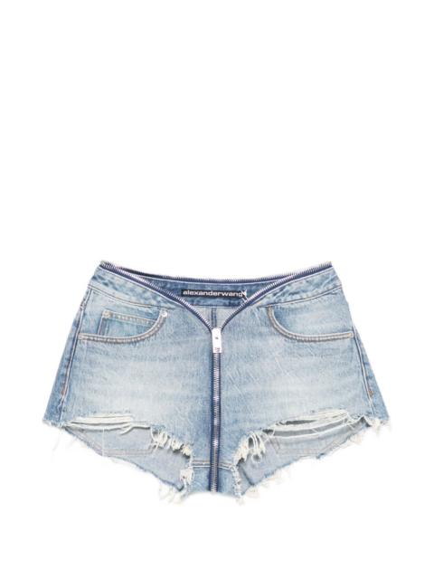 distressed zip denim shorts