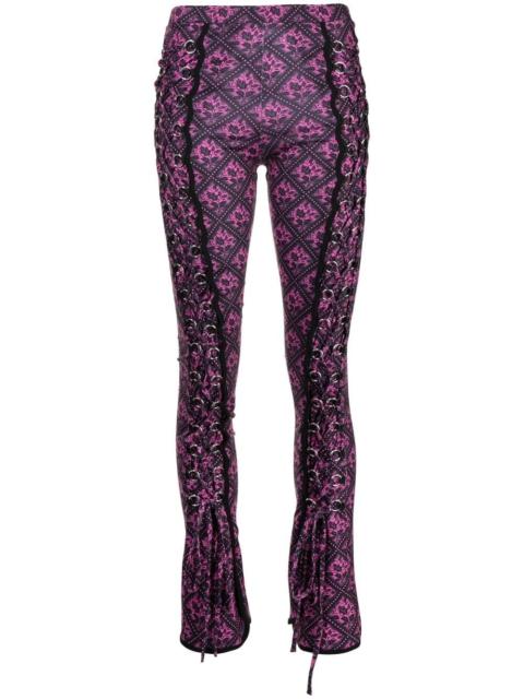 Gardenia print lace-up fasten leggings