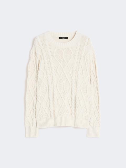 Cable and diamond-knit cotton sweater - ECRU